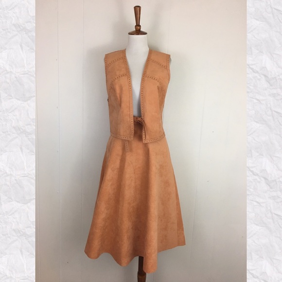 Vintage Dresses & Skirts - Vintage Faux Suede Vest & A-Line Skirt Set